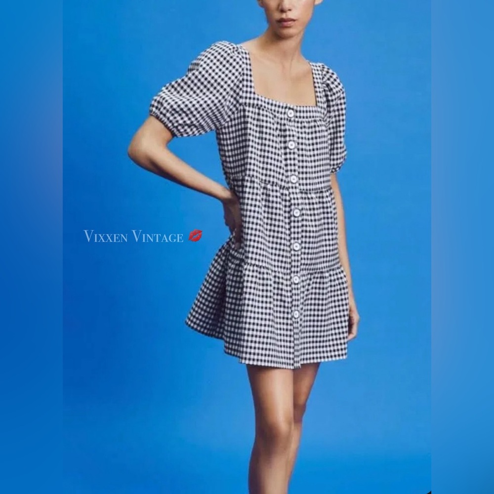ZARA GINGHAM TIERED BABYDOLL MINIDRESS